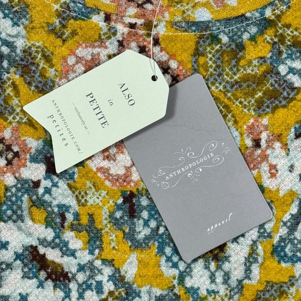 Anthropologie Lilka Floral Knit Top Chambray Ruffle Hem Long Sleeve Size S NWT - Picture 6 of 8